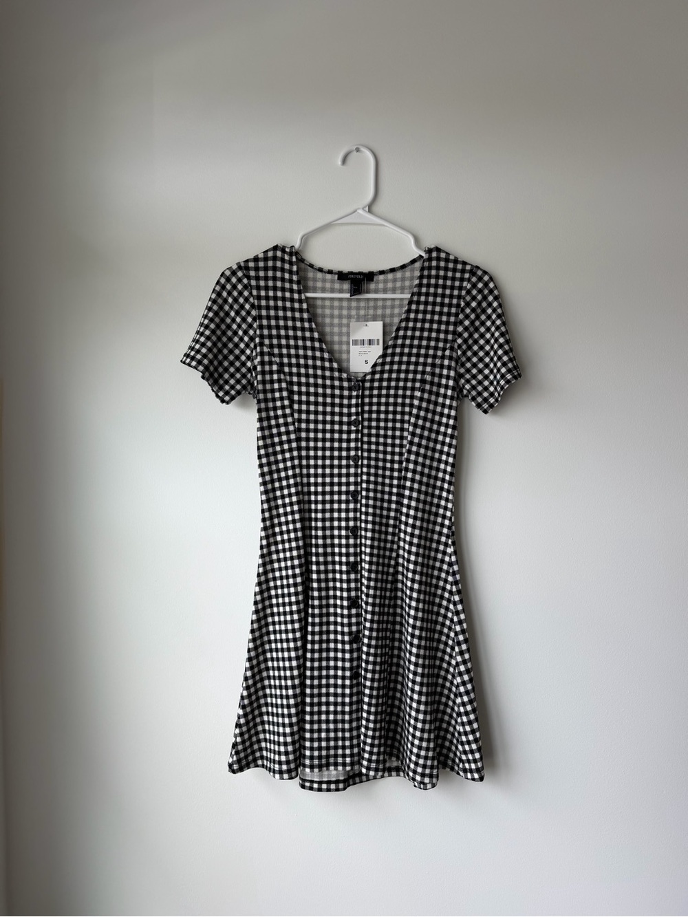 Forever 21 Black & White Gingham Button-Front Mini Dress